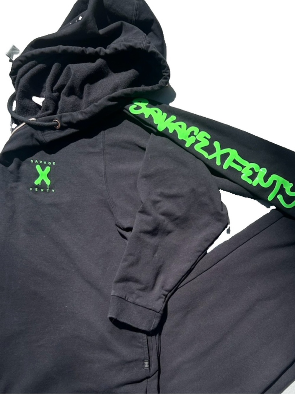 Savage X Fenty Black Neon Green Hooded Jumpsuit Onesie